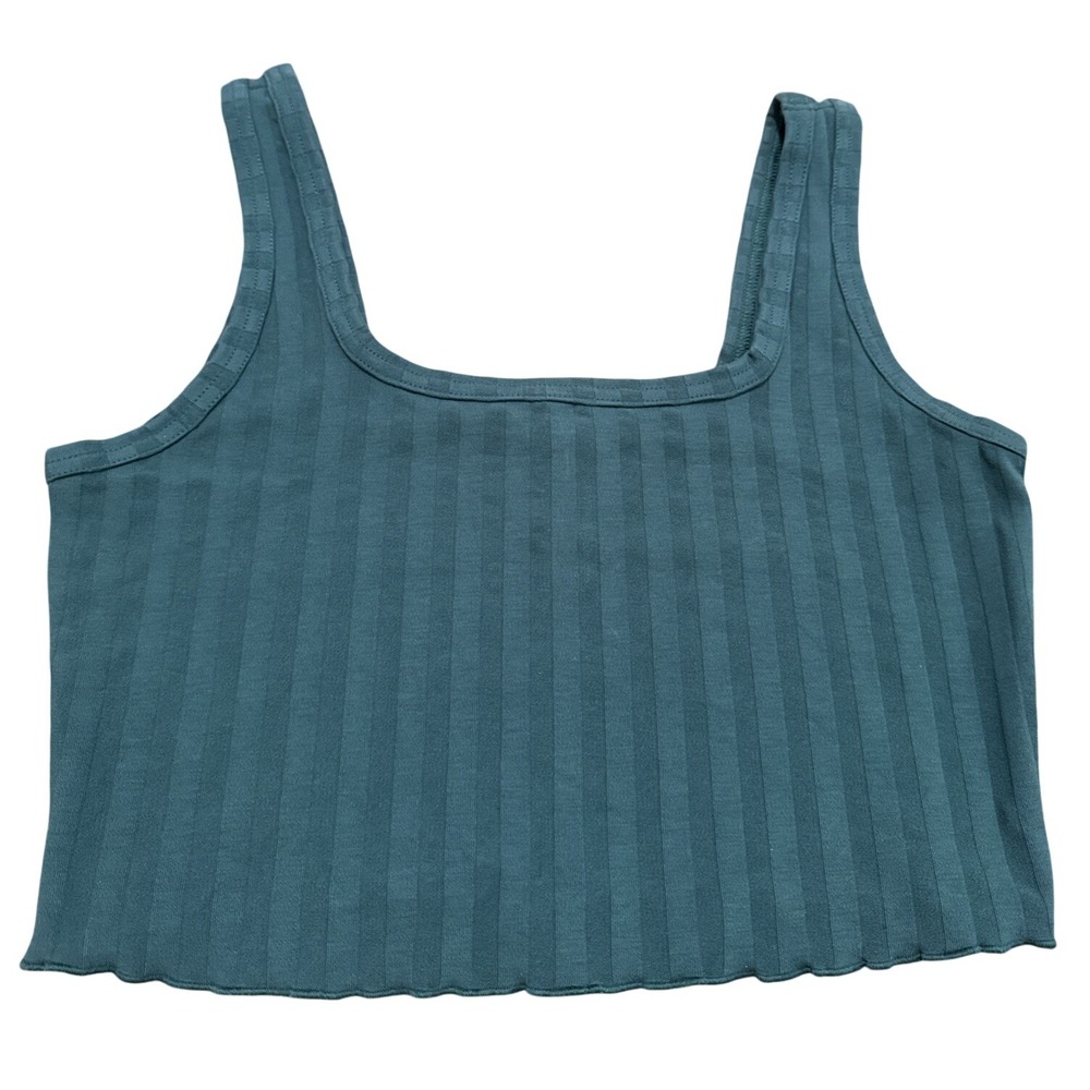 Aerie Offline Ribbed Cropped Tank‎ Top Teal Green Sleeveless Casual Size Small